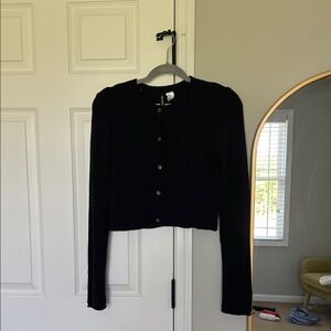 H&M Black Cardigan Sweater Classic Cropped Style